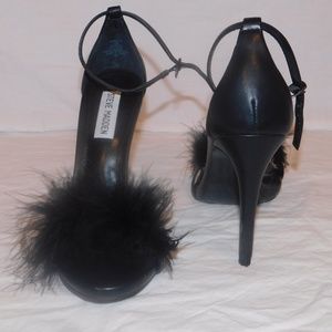 Black Steve Madden Puffy Puff High Heel Open Toe